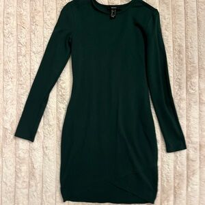 Forever 21 Dark Green Long Sleeve Fitted Dress